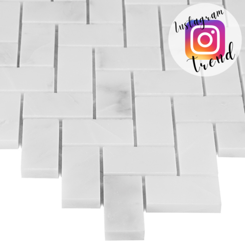 Mosaïque en marbre blanc au motif chevrons pour sols et murs