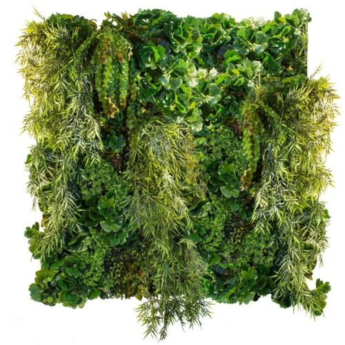Jardin vertical Asian Breeze avec plantes vertes et structure en bois