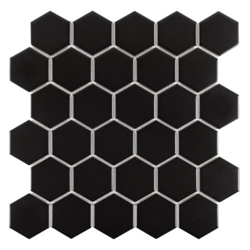 Carrelage hexagone noir mat 51 mm en grès cérame