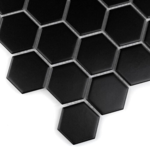 Carrelage hexagone noir mat 51 mm en grès cérame