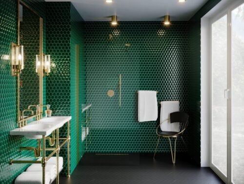 Mosaïque hexagonale en grès cérame vert pour mur