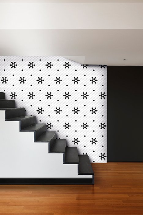 Mosaïque hexagonale noir et blanc en grès cérame pour murs et sols