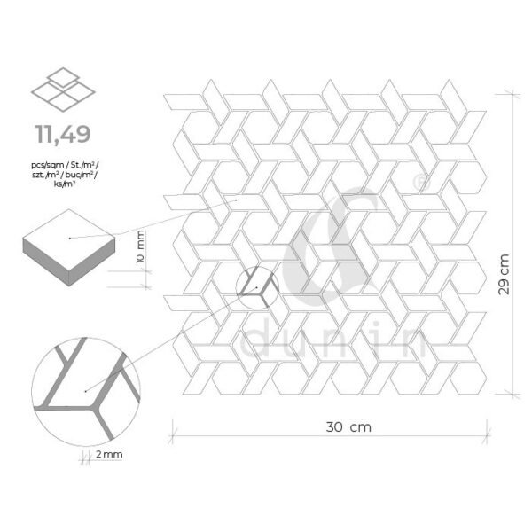 Mosaïque murale en marbre blanc Carrara avec motifs chevrons et hexagonaux
