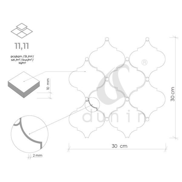 Mosaïque en marbre de Carrare blanc et noir, motif arabesque, finition polie