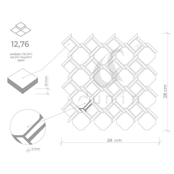 Mosaïque murale en marbre de Carrare gris Woodstone Nodum