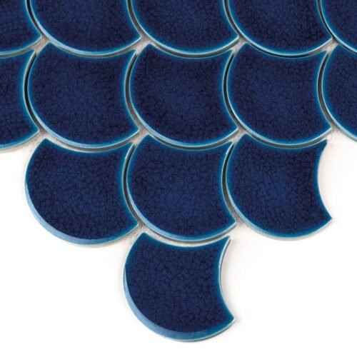 Mosaïque grès cérame Aruba 88 bleu en forme d'écaille de poisson