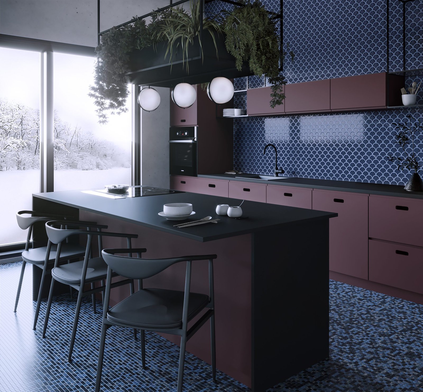 Mosaïque grès cérame Mini balance à poisson Aruba 88 Bleu — vue ambiance