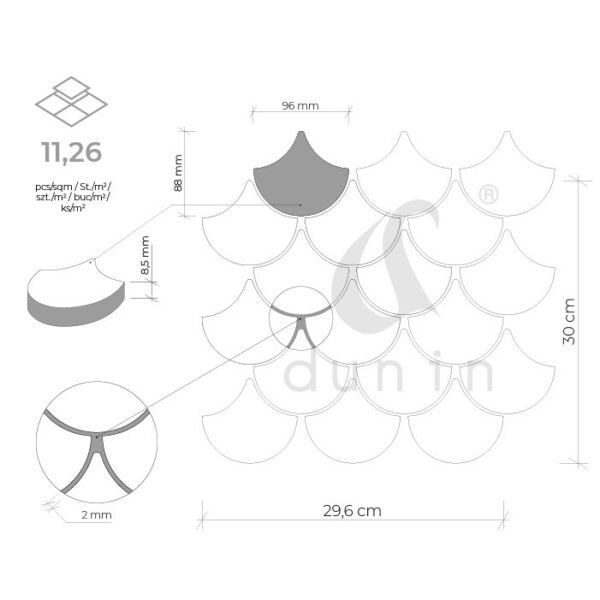 Mosaïque grès cérame Aruba 88 bleu motif écaille de poisson