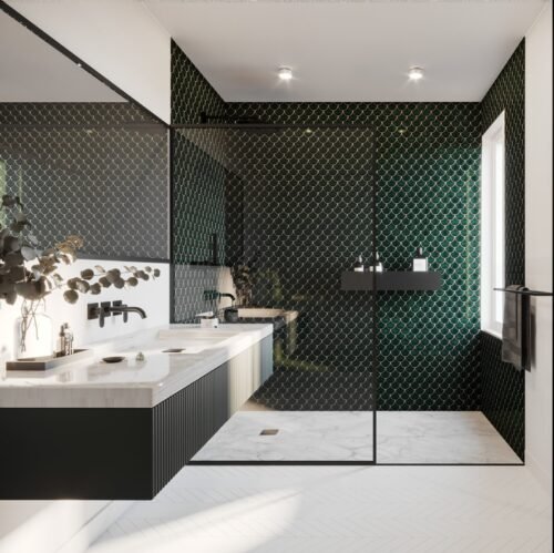 Mosaïque en grés cérame brillant forme écailles de poisson Bora 88