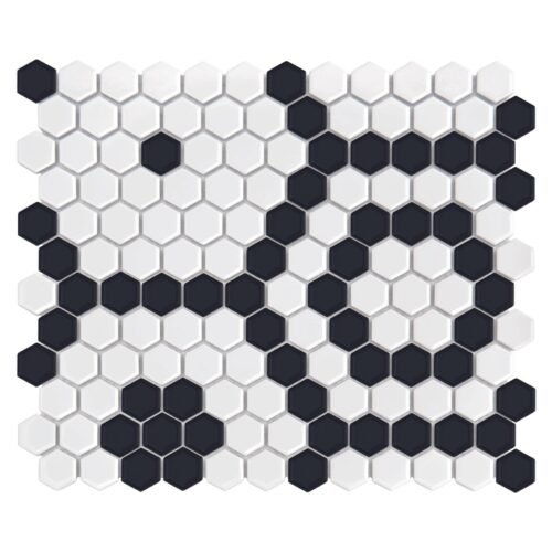 Mosaïque hexagonale grès cérame noir et blanc pour intérieur