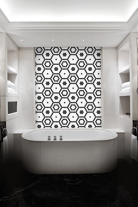 Mosaïque hexagonale grès cérame noir et blanc pour intérieur