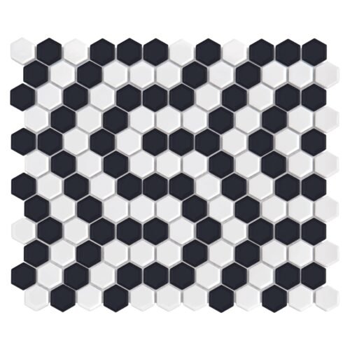 Mosaïque mini hexagone noir et blanc en grès cérame brillant