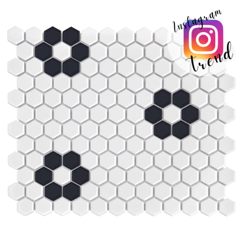 Mosaïque hexagonale noir et blanc en grès cérame brillant