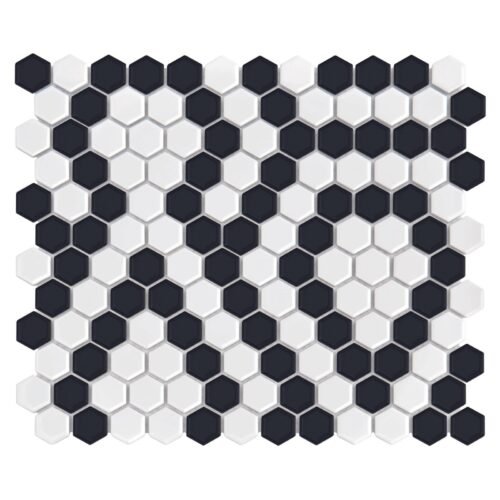 Mosaïque hexagonale noir et blanc mat avec motif dentelle premium
