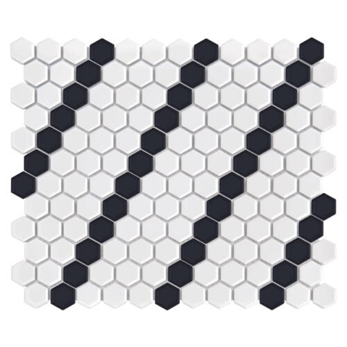 Mosaïque hexagonale noir et blanc en grès cérame mat