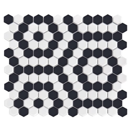 Mosaïque hexagonale noir et blanc brillante 6 mm grès