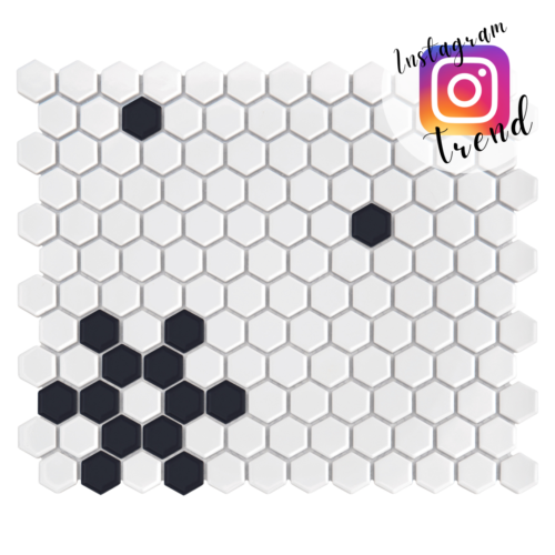 Mosaïque hexagonale noir et blanc en grès cérame pour murs et sols