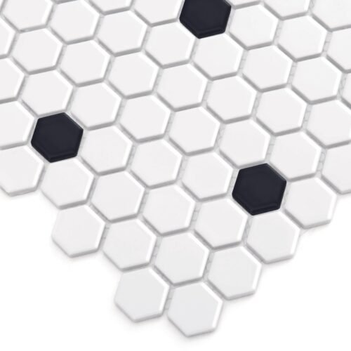 Mosaïque hexagonale noir et blanc brillante en grès DUNIN