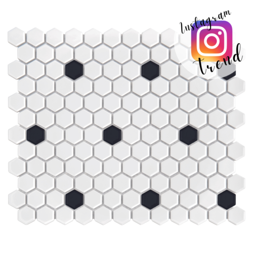 Mosaïque mini hexagone noir et blanc mat en grès cérame