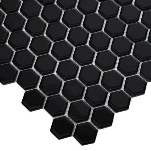 Mosaïque en porcelaine hexagonale noire brillante pour murs et sols