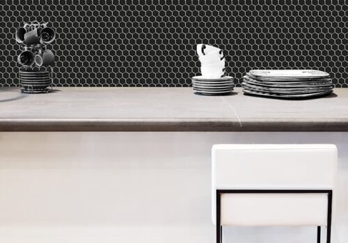 Mosaïque en porcelaine hexagonale noire brillante pour murs et sols