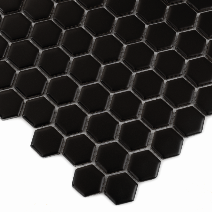Carrelage Mini Hexagone Noir Mat — vue ambiance