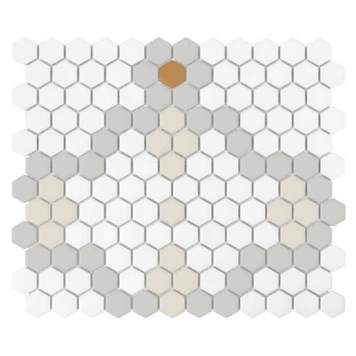 Carrelage grès cérame hexagonal mate beige gris blanc or 23x26 mm