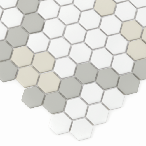 Carrelage grès cérame hexagonal mate 23x26 mm beige gris blanc or