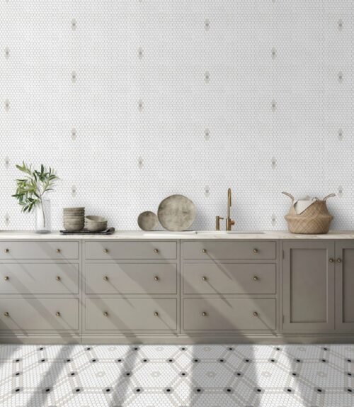 Carrelage hexagonal grés cérame mat blanc beige gris