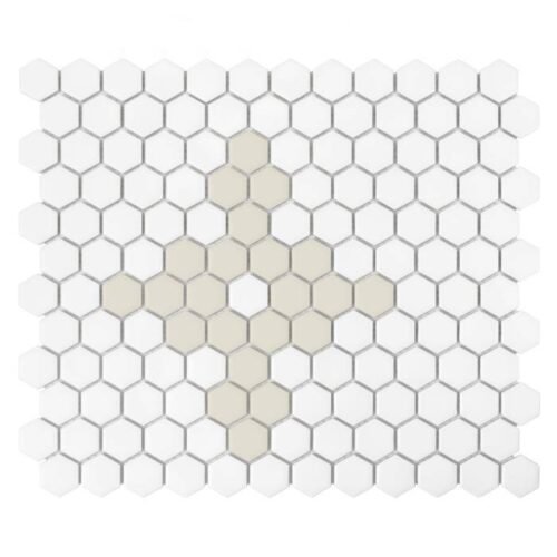 Carrelage grès cérame hexagone mat Floret, tons neutres, pose mur et sol