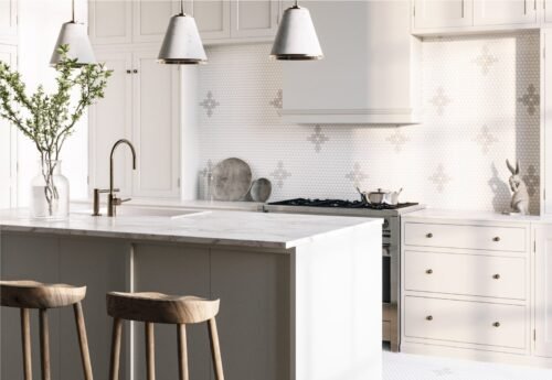 Carrelage grès cérame hexagone mat Floret, forme géométrique, tons subtils