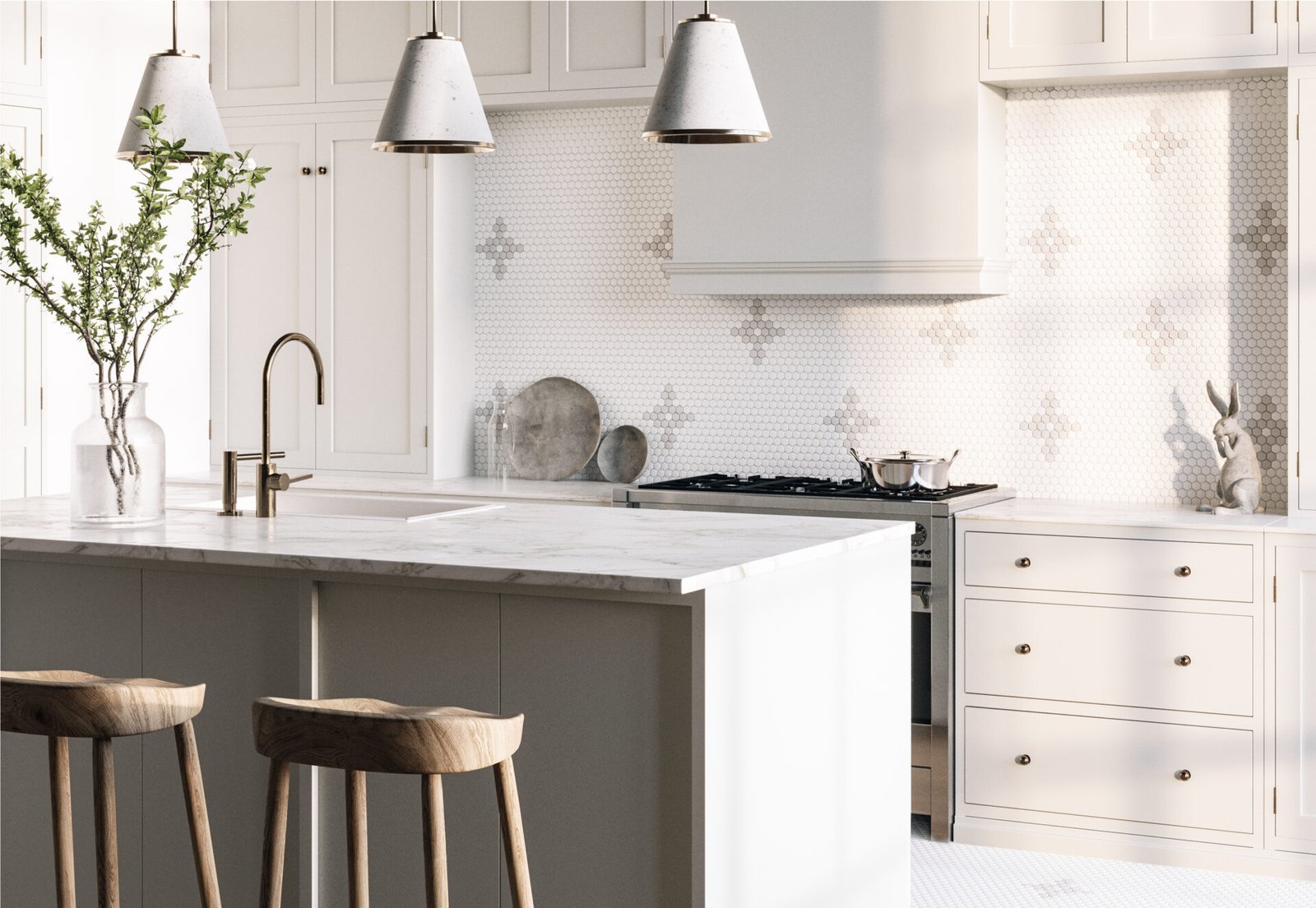 Carrelage Grès Cérame Mini Hexagone Floret mat — vue ambiance