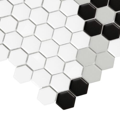 Carrelage grès cérame noir hexagone mat pour sol et mur