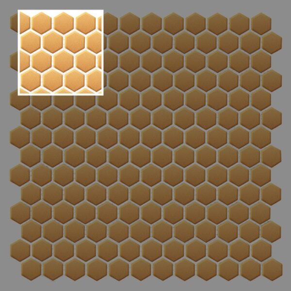 Échantillon de mosaïque hexagonale gold mat pour carrelage mural