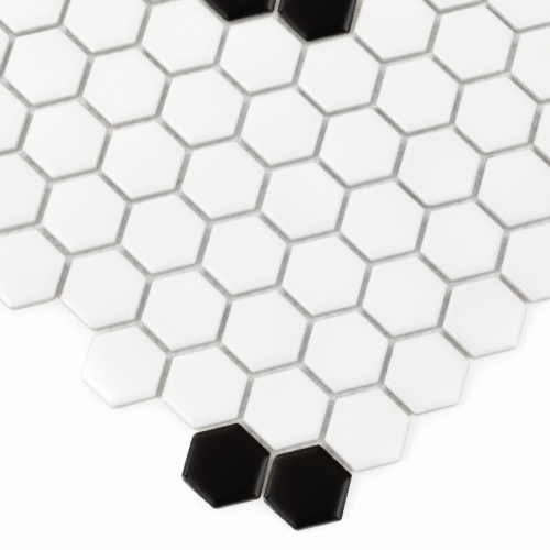 Carrelage mural hexagone noir mat Rombdance avec motifs géométriques