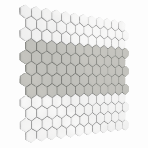 Carrelage hexagonal mat blanc beige gris avec finition rayée