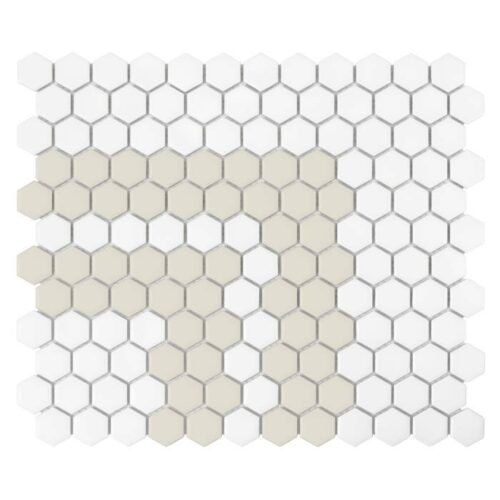 Carrelage hexagonal mat blanc beige avec motifs rayés fins