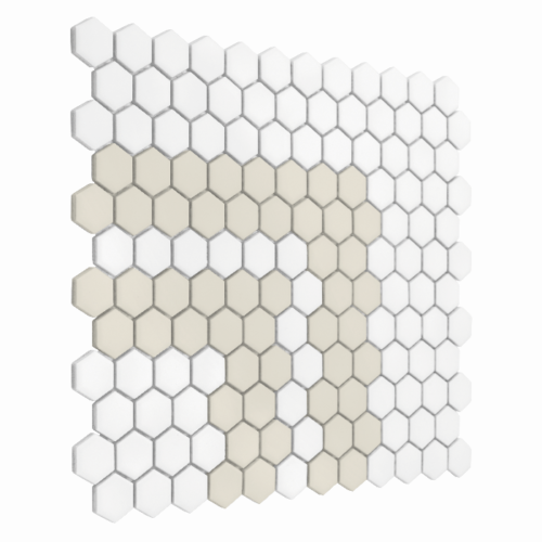 Carrelage hexagonal mat blanc beige avec motifs rayés fins