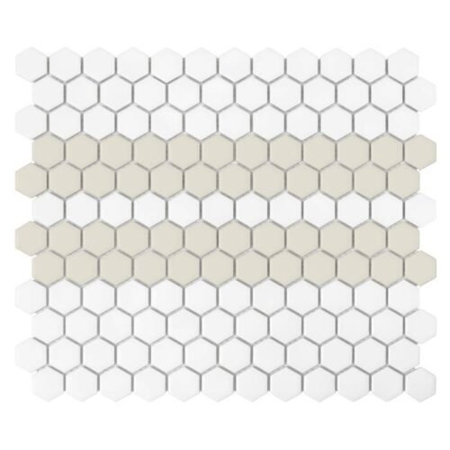 Carrelage hexagonal mat blanc beige avec rayures fines en grès cérame