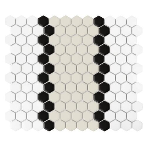 Carrelage grès cérame hexagonal mat blanc beige noir 3.1.B