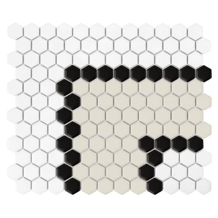 Carrelage grès cérame hexagonal mat Blanc Beige Noir