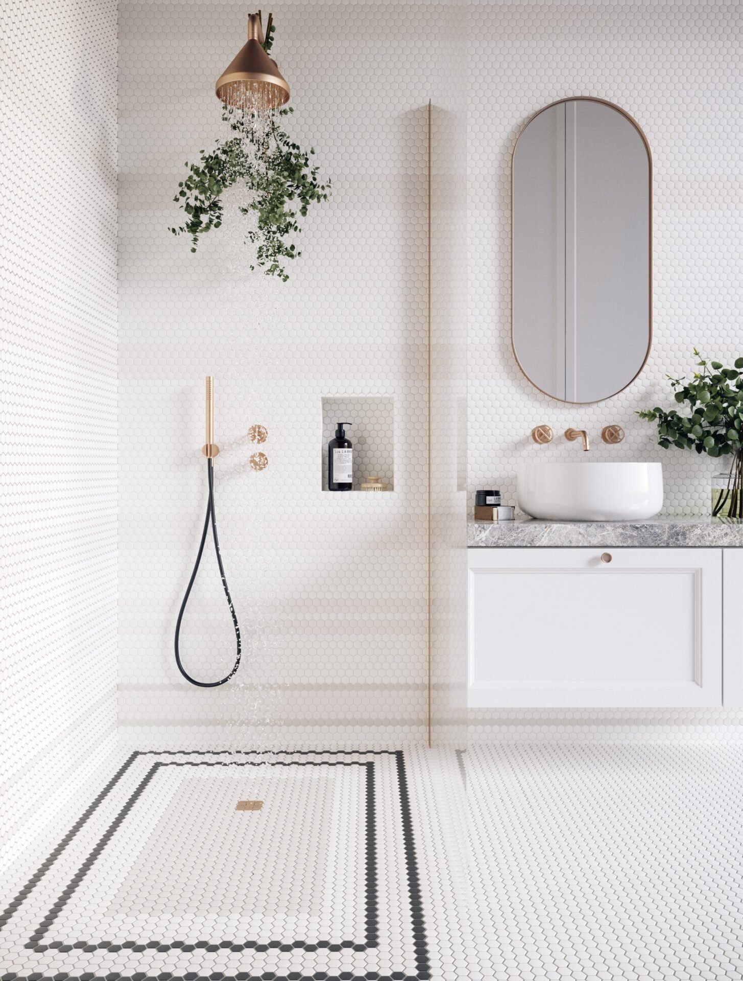 Carrelage hexagonal mini rayures 5.3.C mat — vue ambiance