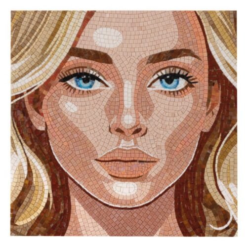 Mosaïque murale en verre représentant une fille blonde, 58×58 cm