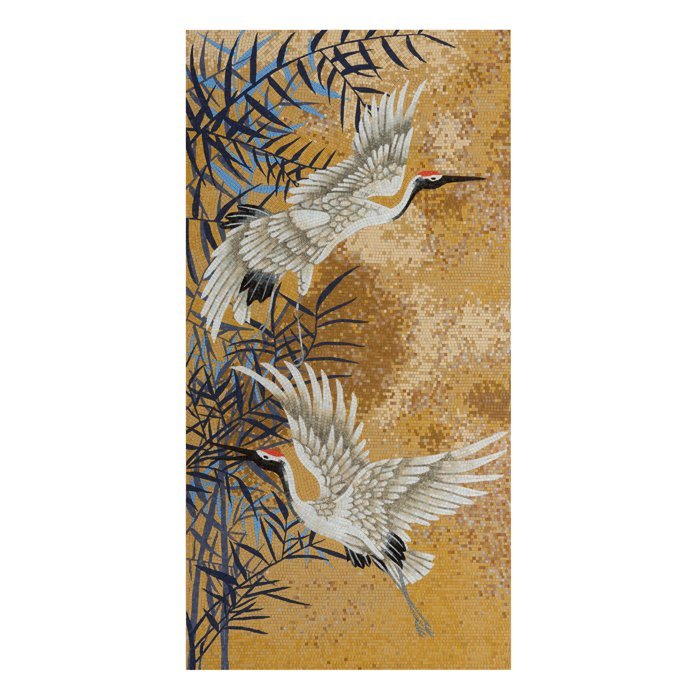 Carrelage mural Grues 110×220 cm, signature artistique