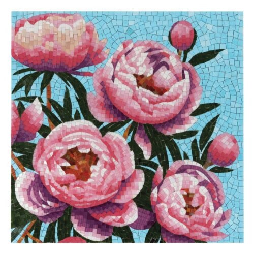 Mosaïque de verre Pivoines 58×58 cm pour mur