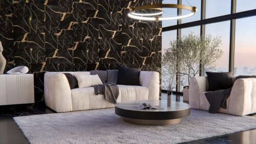 Lot 24 panneaux auto-adhésifs PSR-0011 marbre noir et doré