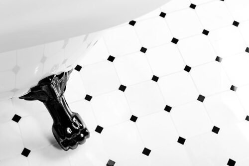 Carrelage octogone en marbre noir et blanc poli, motif géométrique