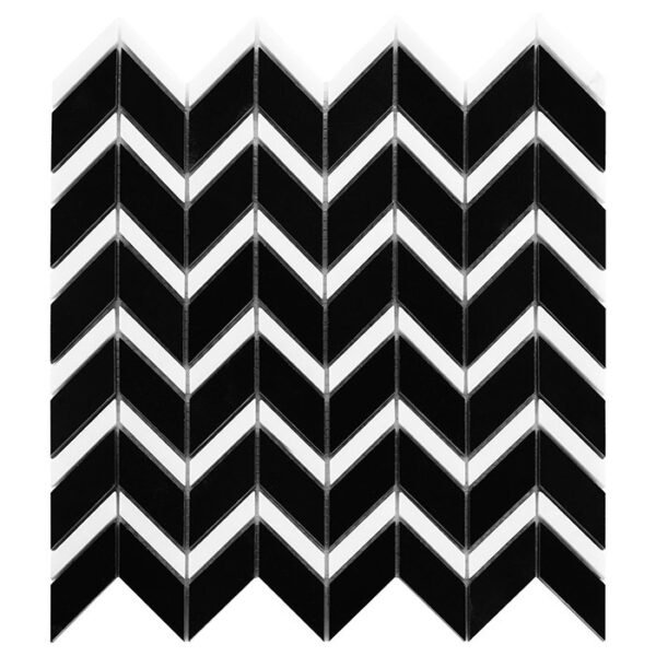 Mosaïque en marbre naturel noir et blanc motif chevron