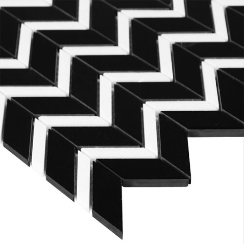 Mosaïque en marbre naturel noir et blanc motif chevron
