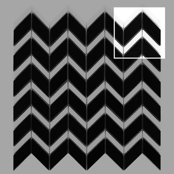 Échantillon de mosaïque noire en motif chevron pour mur intérieur